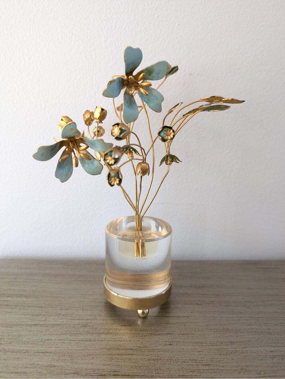 Vintage Jane Hutcheson For Gorham Fleurs Des Siecles Enamel Metal Flower Lucite
